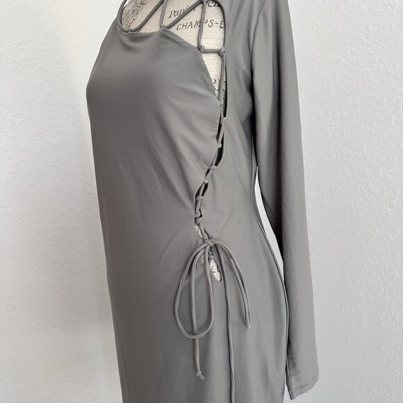 Skims Lace Up Mini Dress Women's Gray Long Sleeve One Sleeve Stretch Plus Sz 3X - Picture 4 of 6